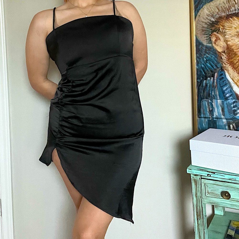 Satin black mini dress
